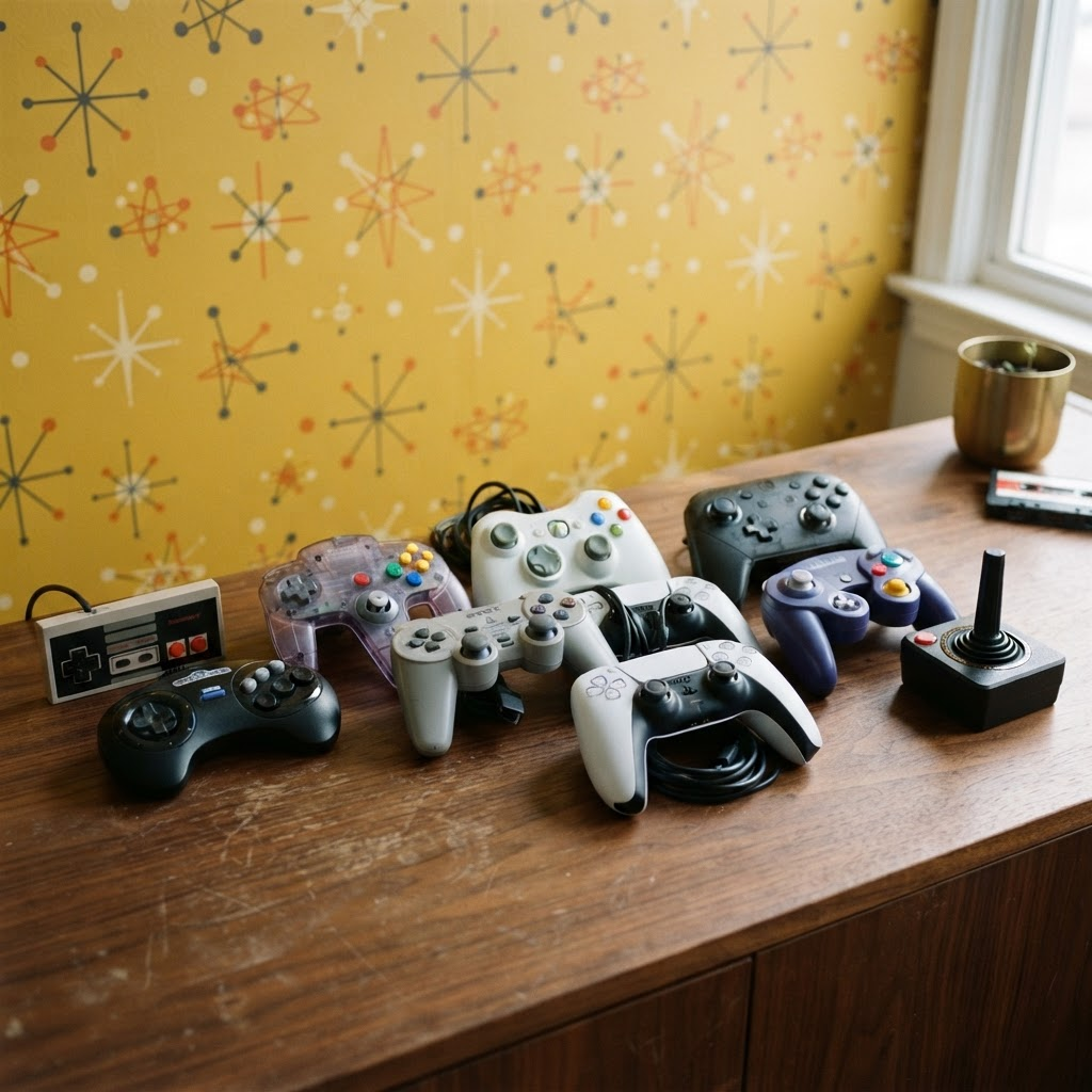 Collection de manettes de jeu vintage et modernes